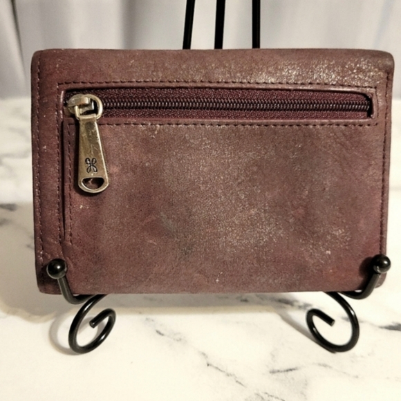 HOBO Limited Edition Metallic Plum Graphite 'Jill' Tri-Fold Leather Wallet - Picture 6 of 9